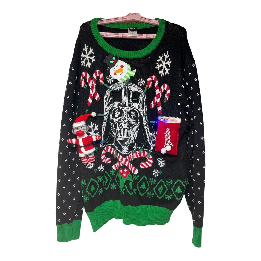 Star Wars Darth Vader Ugly Christmas Sweater With Lights‎ and Decor Mens Sz XL